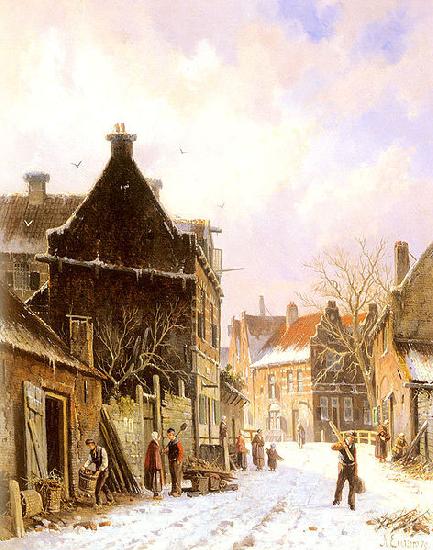 Adrianus Eversen A Village Street Scene in Winter oil painting picture